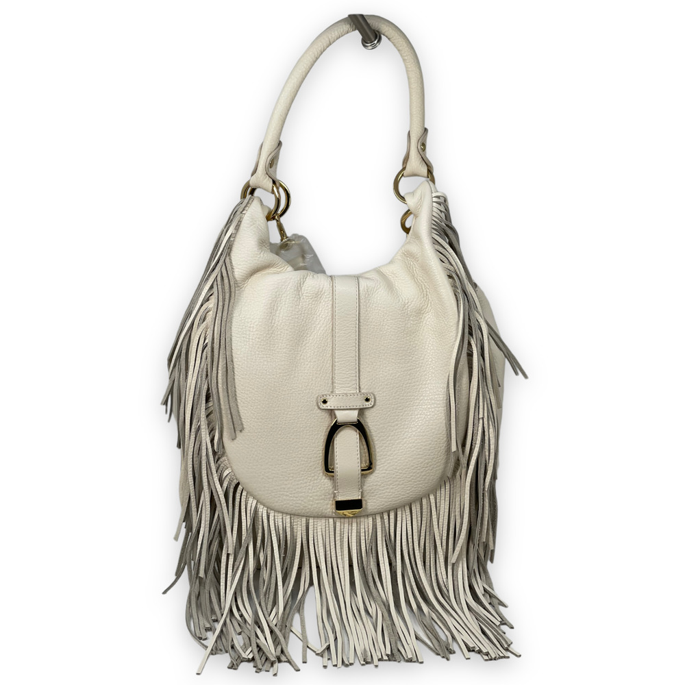 G.I.L.I GILI Ivory Leather Fringe Convertible Backpack Handbag Crossbody Clutch